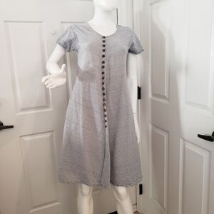 Handwoven w/ pockets, cotton dress large Ganesh Himal blue nautical stripe Nepal